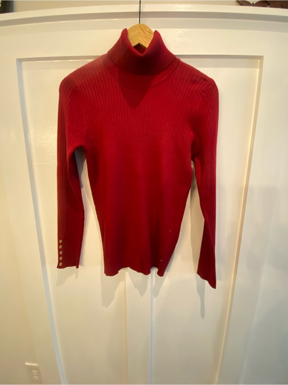 Calvin Klein Red Ribbed Turtleneck Sweater Top